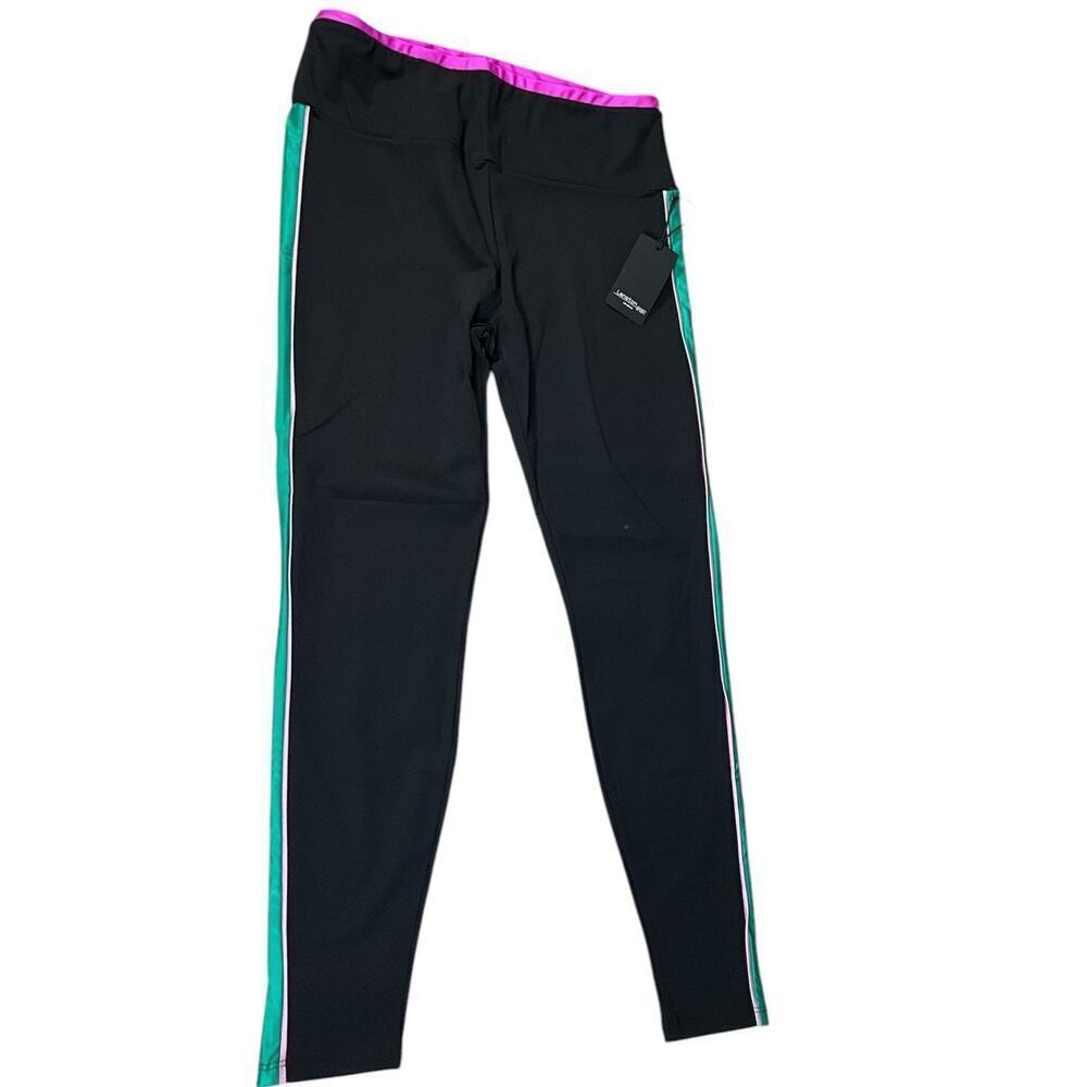 NWT Lanston Sport Large Black Green Pink Quick Wicking Technology Active Spandex